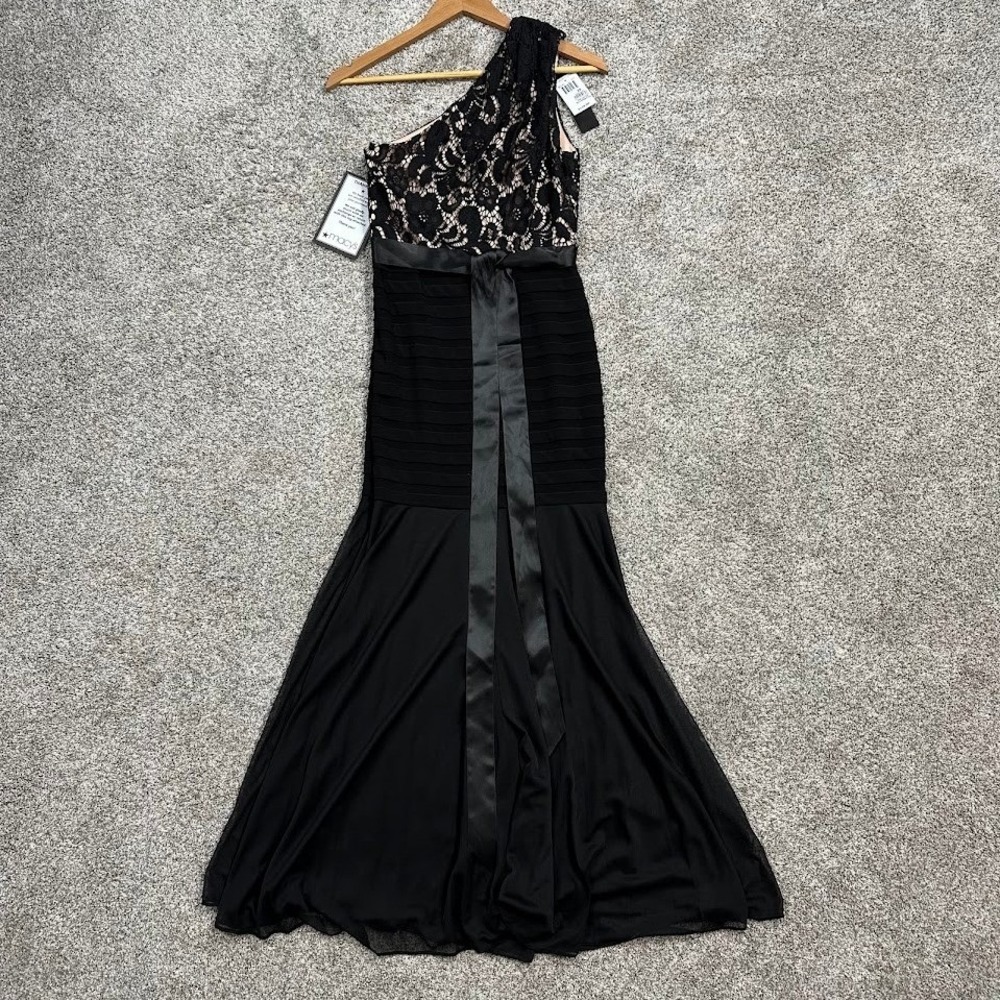 B&A by Betsy & Adam‎ Black Lace One Shoulder Evening Gown Dress 2P NEW Formal